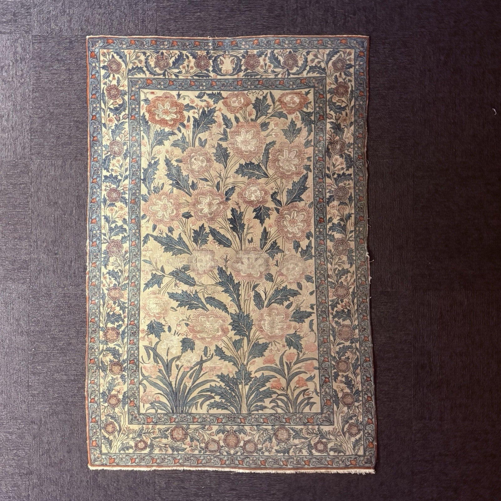 Semi-Antique Distressed  Hand Knotted Rug 5x7 Floral 306KPSI RARE Qomm Rug1