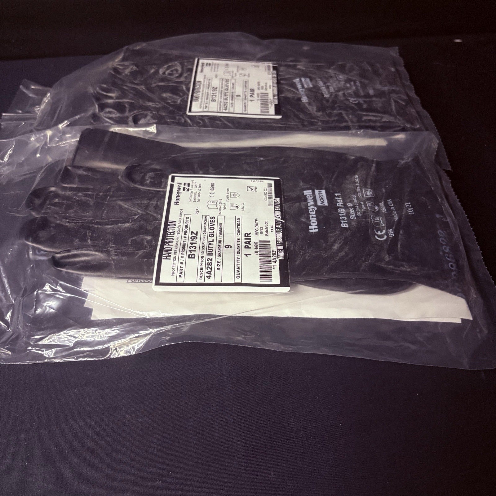 (2 Pack) Honeywell Butyl Gloves North B131/9 Chemical Resistant 13 Mil Sz 93