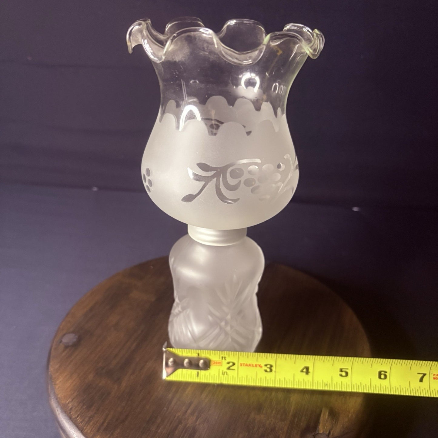 Vintage Miniature Hurricane Lamp By LampLight Farms Frosted & Etched Glass  8.5"10