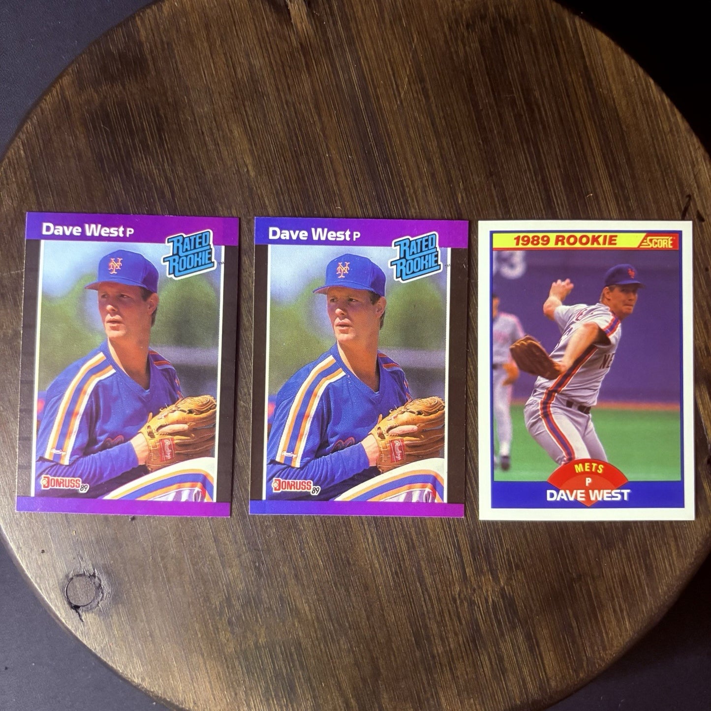 (2) 1989 Donruss # 41 DAVE WEST Rated Rookie & (1) #650 Score Trading Card0