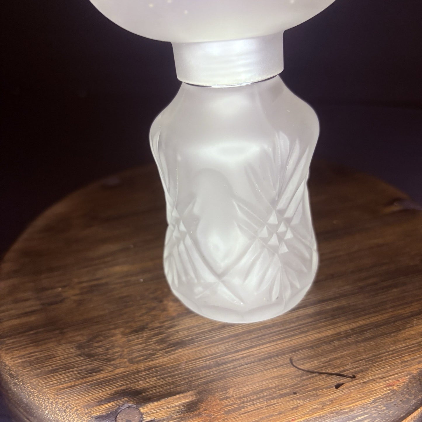 Vintage Miniature Hurricane Lamp By LampLight Farms Frosted & Etched Glass  8.5"2