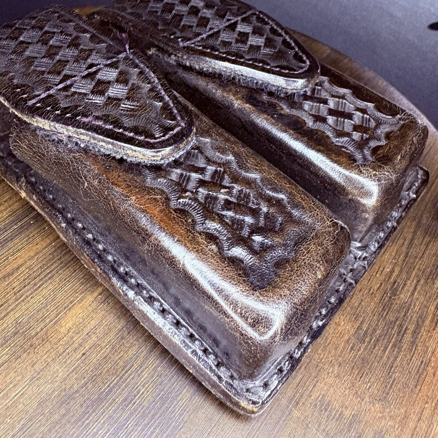 Gorgeous Tex Shoemaker GLOCK 21 Magazine Pouch Basketweave Leather (See Photos!)2