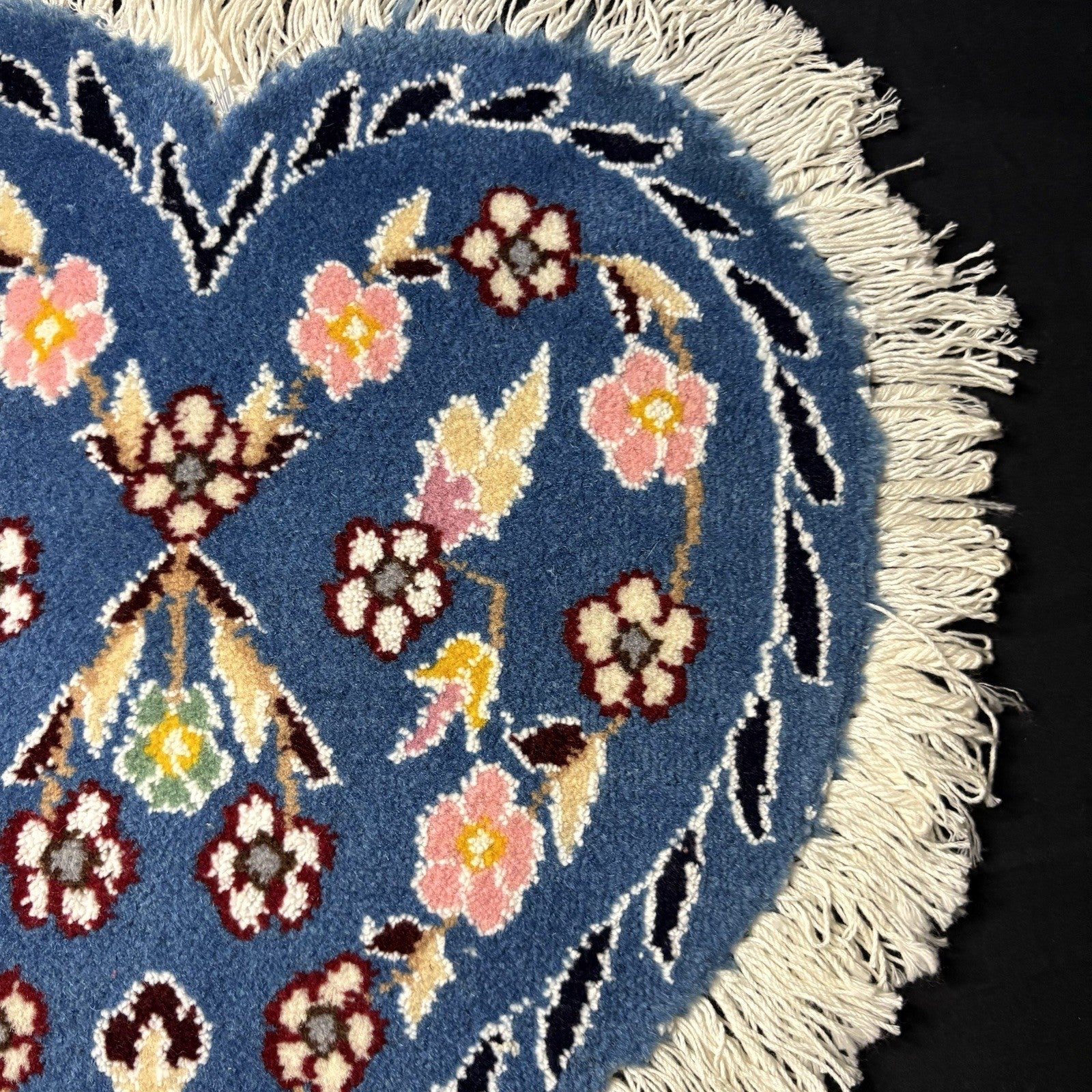 Hand Knotted Rug Heart Shape Purple w/Flowers 14”x13” VERY RARE11