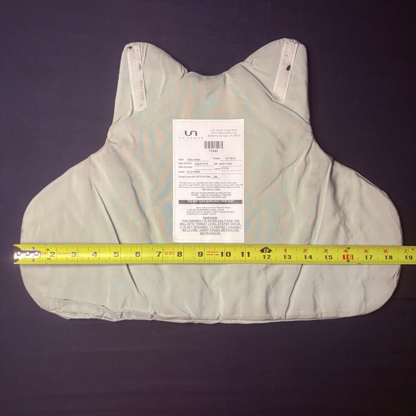 US Armor IIIA (3A) Bullet Proof Vest Size Female Medium 2018 w/6x8" Trauma Plate14