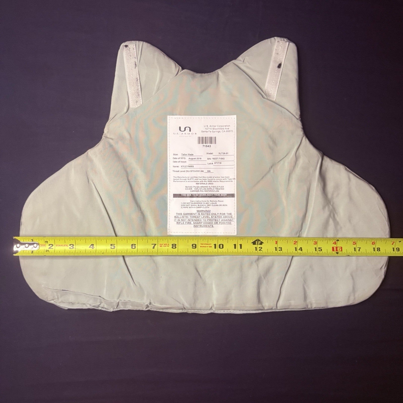US Armor IIIA (3A) Bullet Proof Vest Size Female Medium 2018 w/6x8" Trauma Plate14