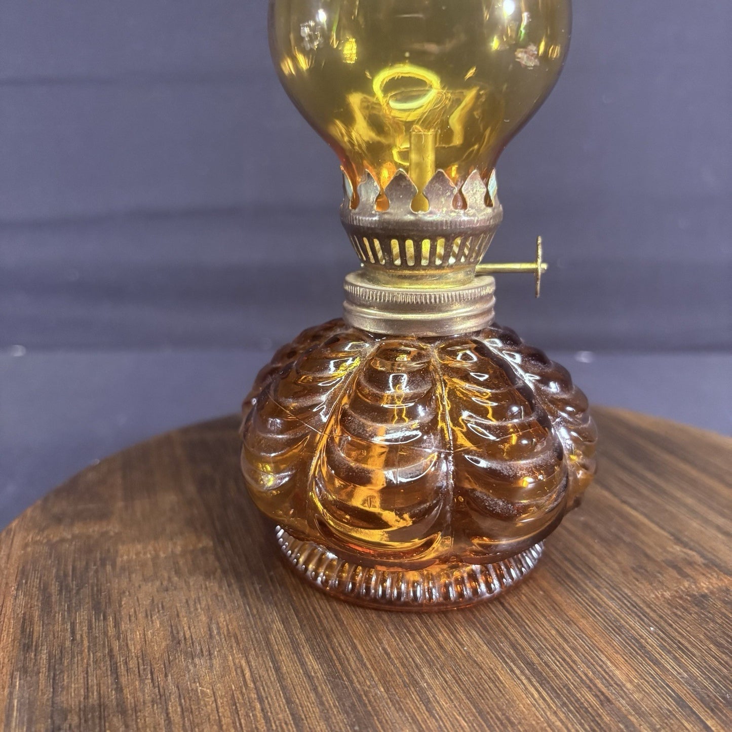 VTG Miniature Hurricane Oil Lamp Amber Base, Hong Kong 8" Clear Shade2