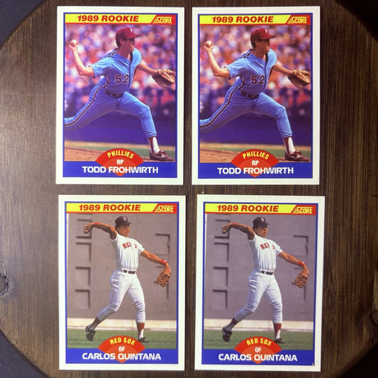 (2) 1989 Score Todd Frohwirth ROOKIE CARD #647 & (2) 1989 Carlos Quintana #6230