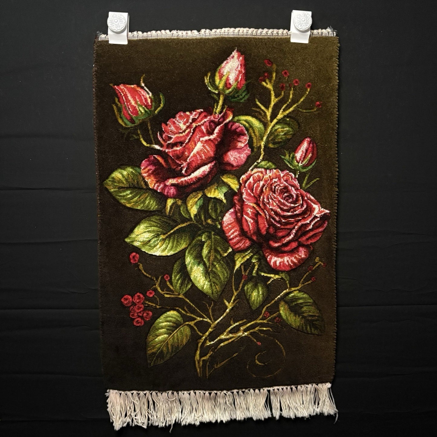Persian Pictorial Rug Hand Knotted Silk 3D Roses 24”x16” 240KPSI w/Rug Hangers0