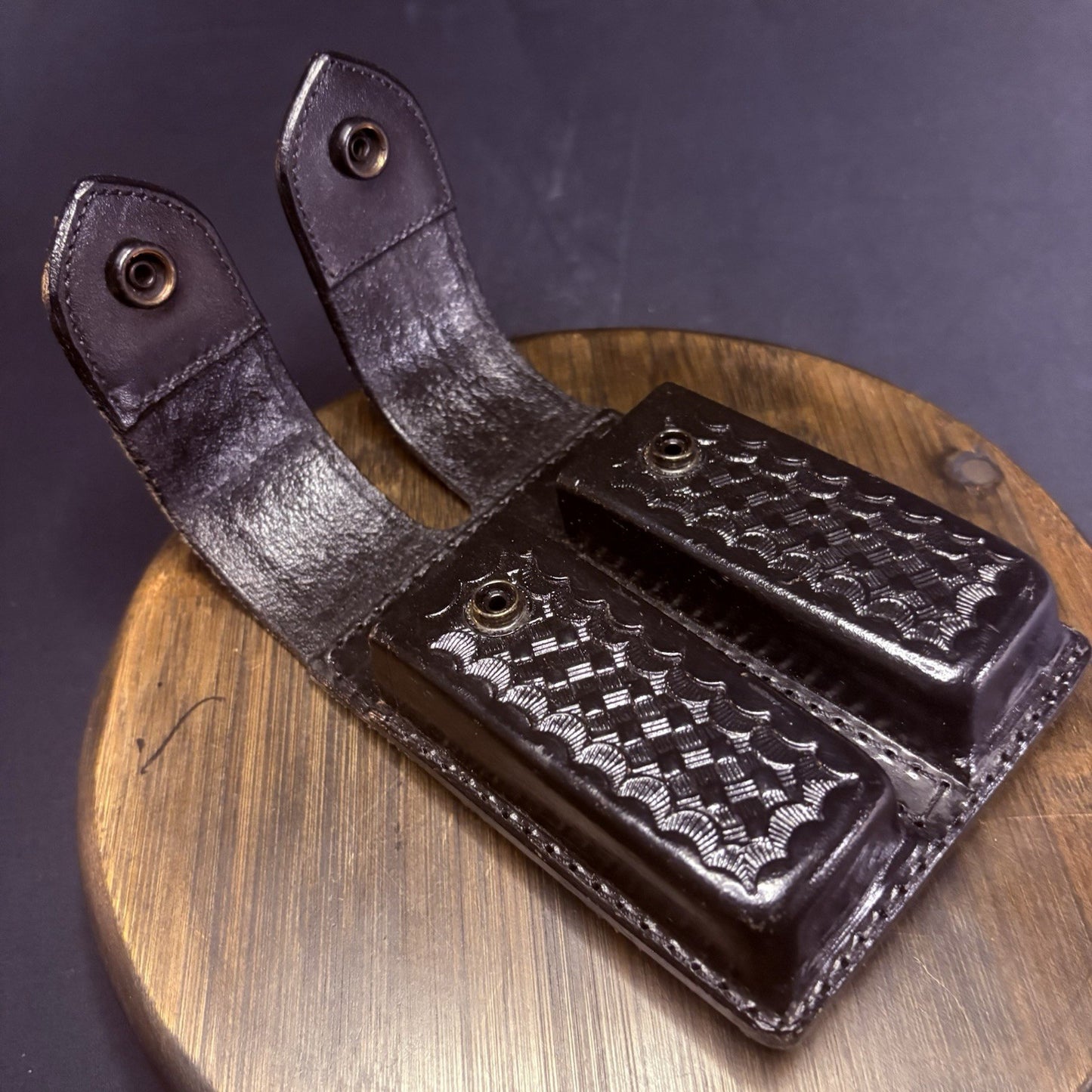 JS Leather Magazine Pouch Double Stack 9mm .40 Size 3 Black Basketweave Leather2