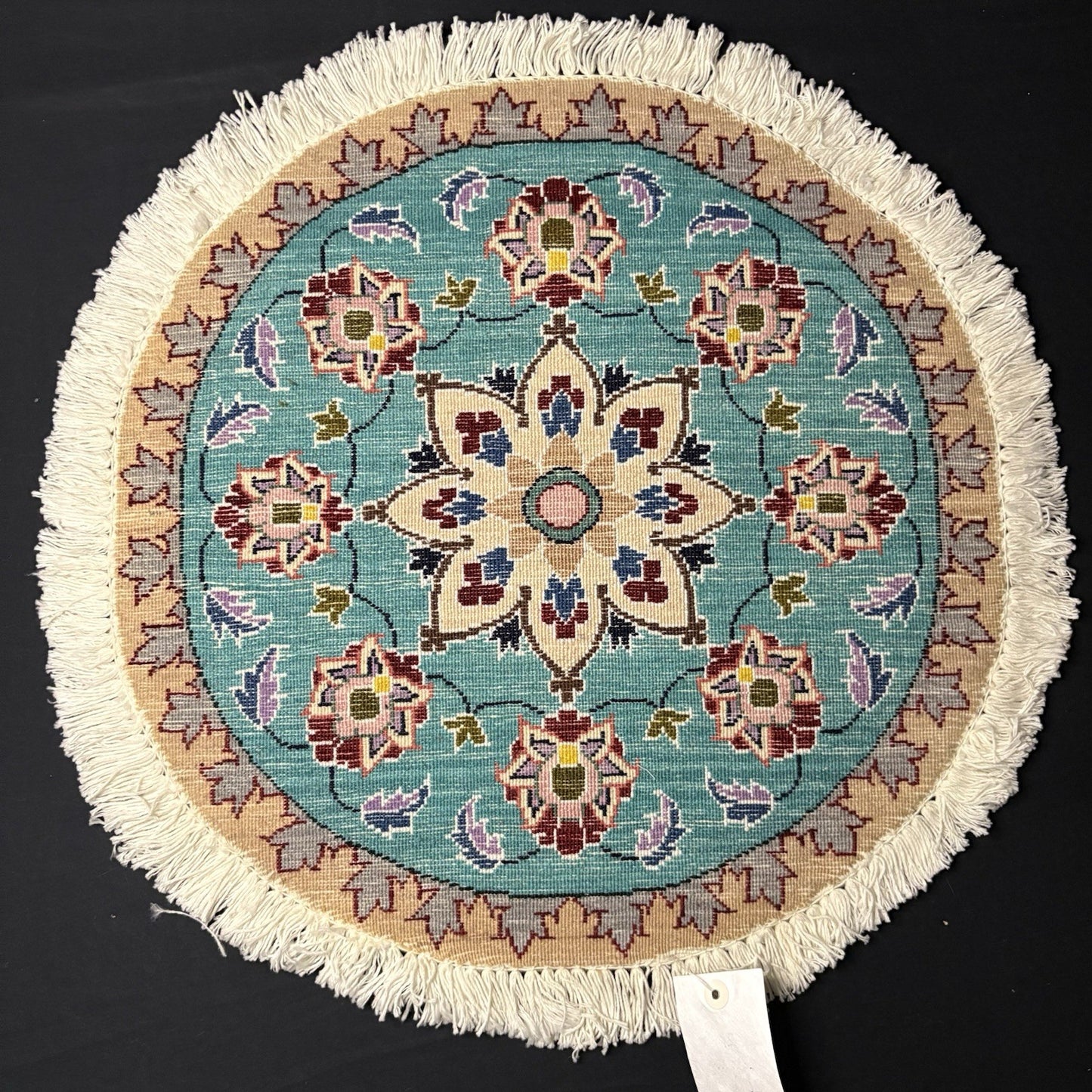 Persian Nain Round Medallion Rug Hand Knotted Size 20”x20” Or 50cm Blue Rug1