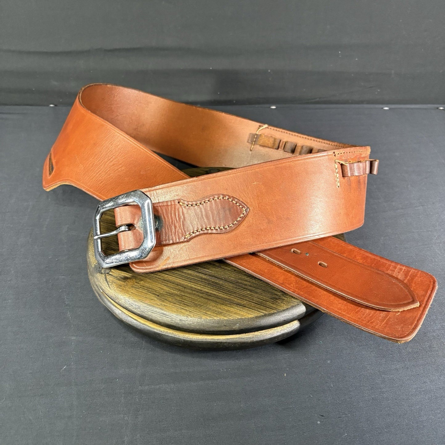 Western Style Leather Bullet Loop Belt For Single Action Holster , Brass Buckle4