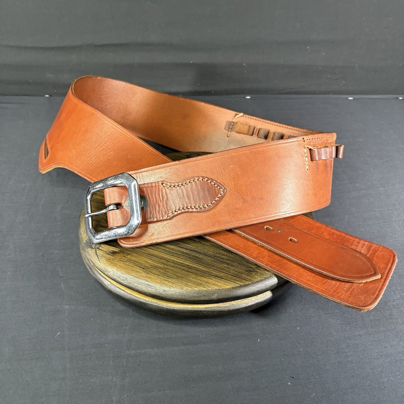Western Style Leather Bullet Loop Belt For Single Action Holster , Brass Buckle4