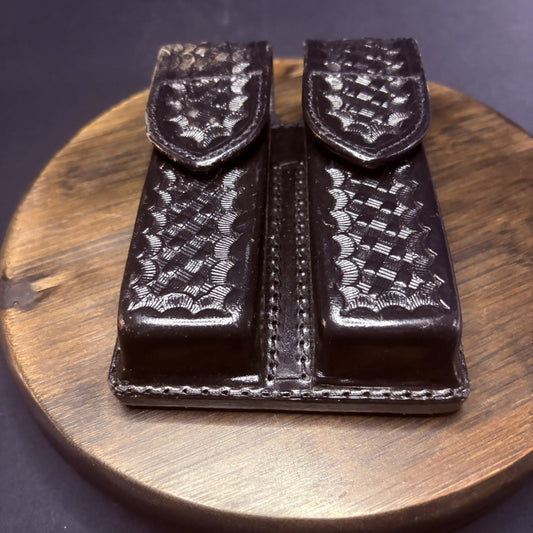 JS Leather Magazine Pouch Double Stack 9mm .40 Size 3 Black Basketweave Leather1