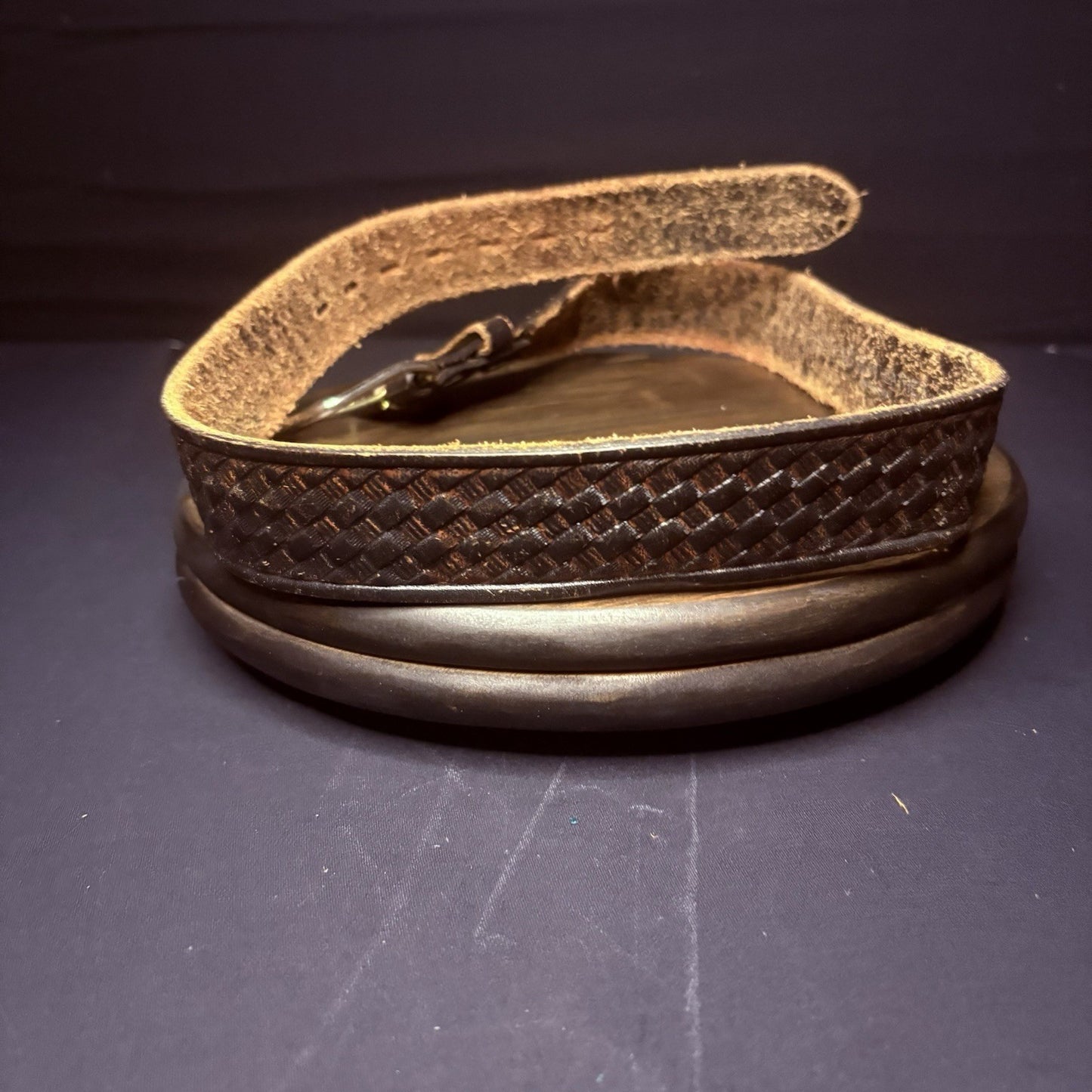 Worn Leather Belt 30" Basket Weave3