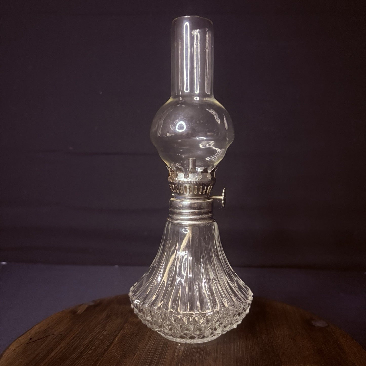 Vintage Miniature Hurricane Oil Lamp Lamplight Bubble Globe, Diamond Cut Base0
