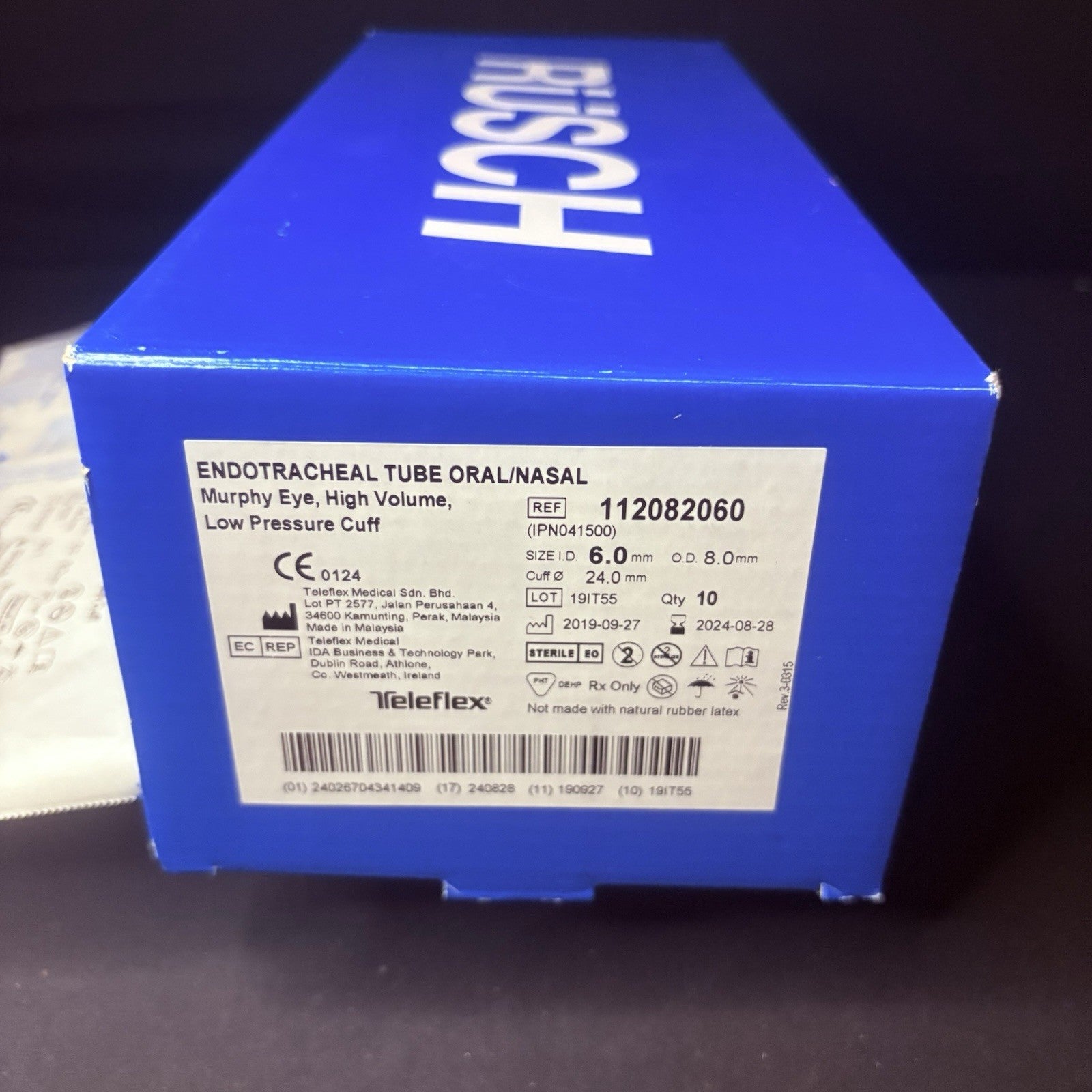 Rusch Box Of 10 Sterile Endotracheal Tube 6.0 mm w/Cuff Individually Packaged4