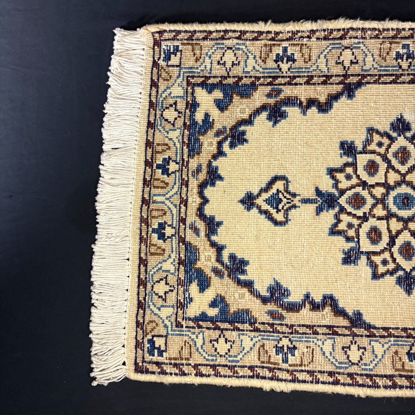 Persian Nain Rug Hand Knotted Blue Medallion 2'x1' or 23"x15" or 35cm X60cm 7