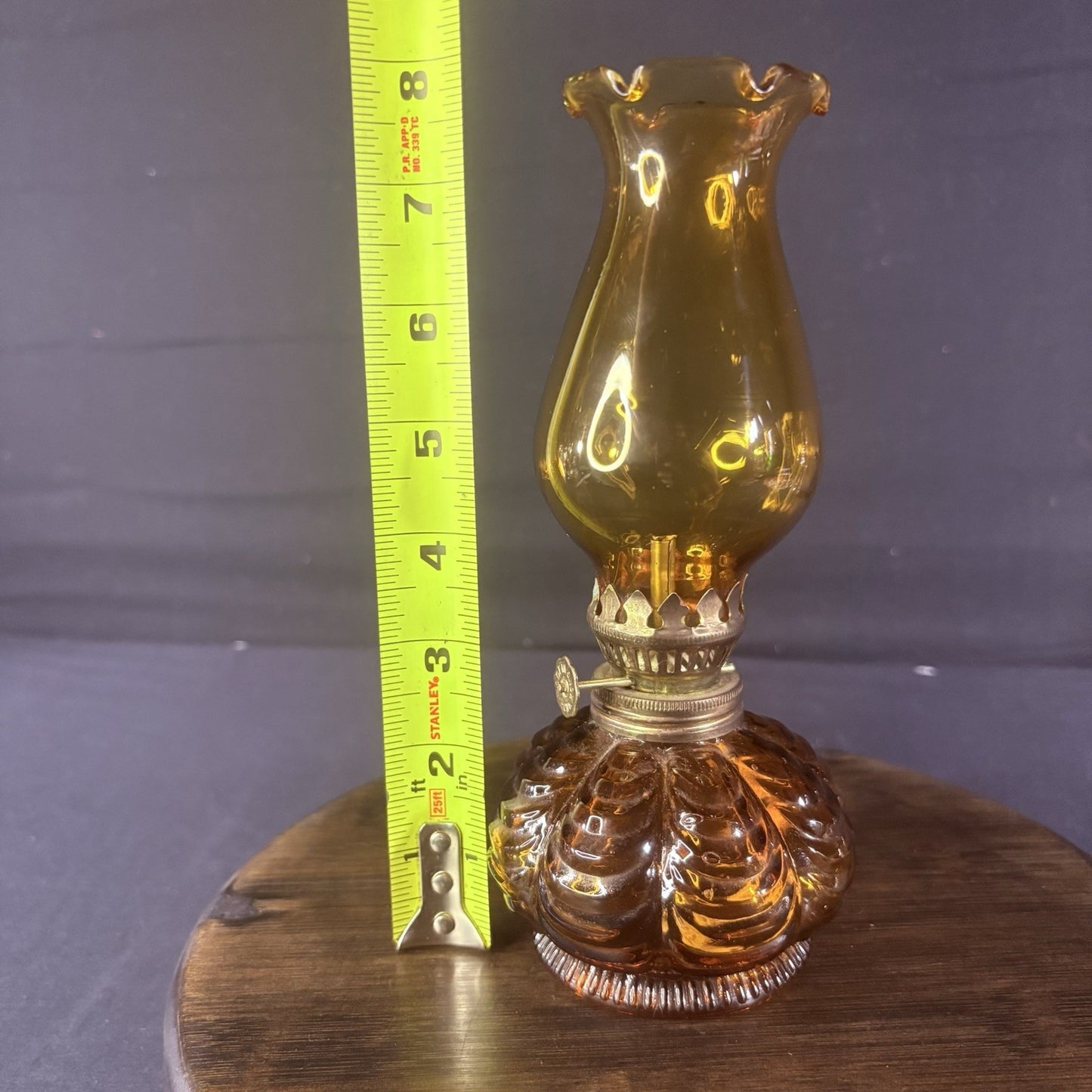 VTG Miniature Hurricane Oil Lamp Amber Base, Hong Kong 8" Clear Shade10