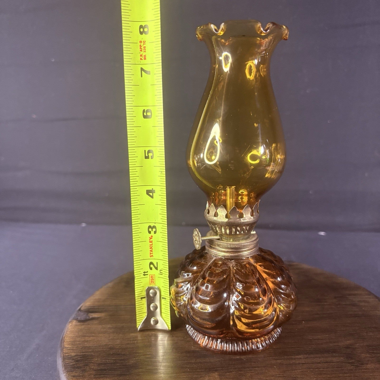 VTG Miniature Hurricane Oil Lamp Amber Base, Hong Kong 8" Clear Shade10