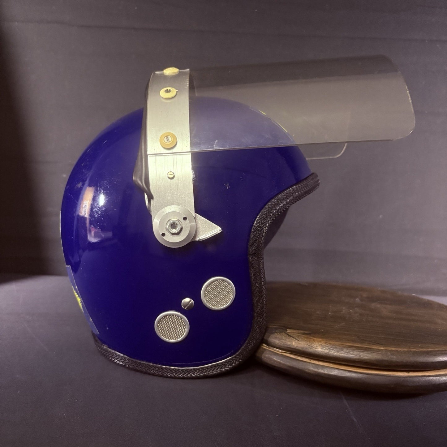 Vintage Police Riot Helmet Blue with Stickers & Face Shield One Size2