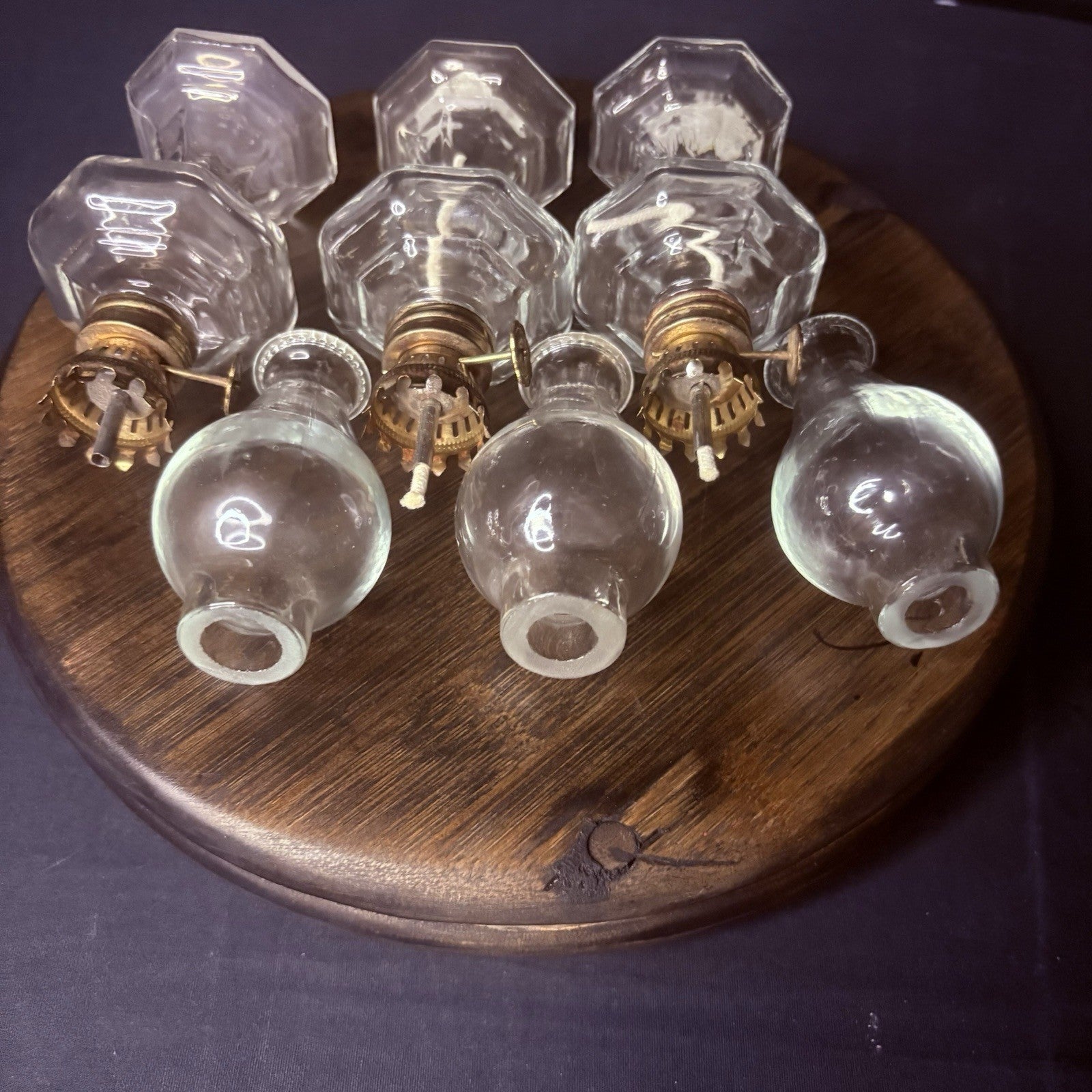 VTG 3 Miniature Hurricane Oil Lamp Set Of 3, Thick Glass Octagon Base - 6.5"8