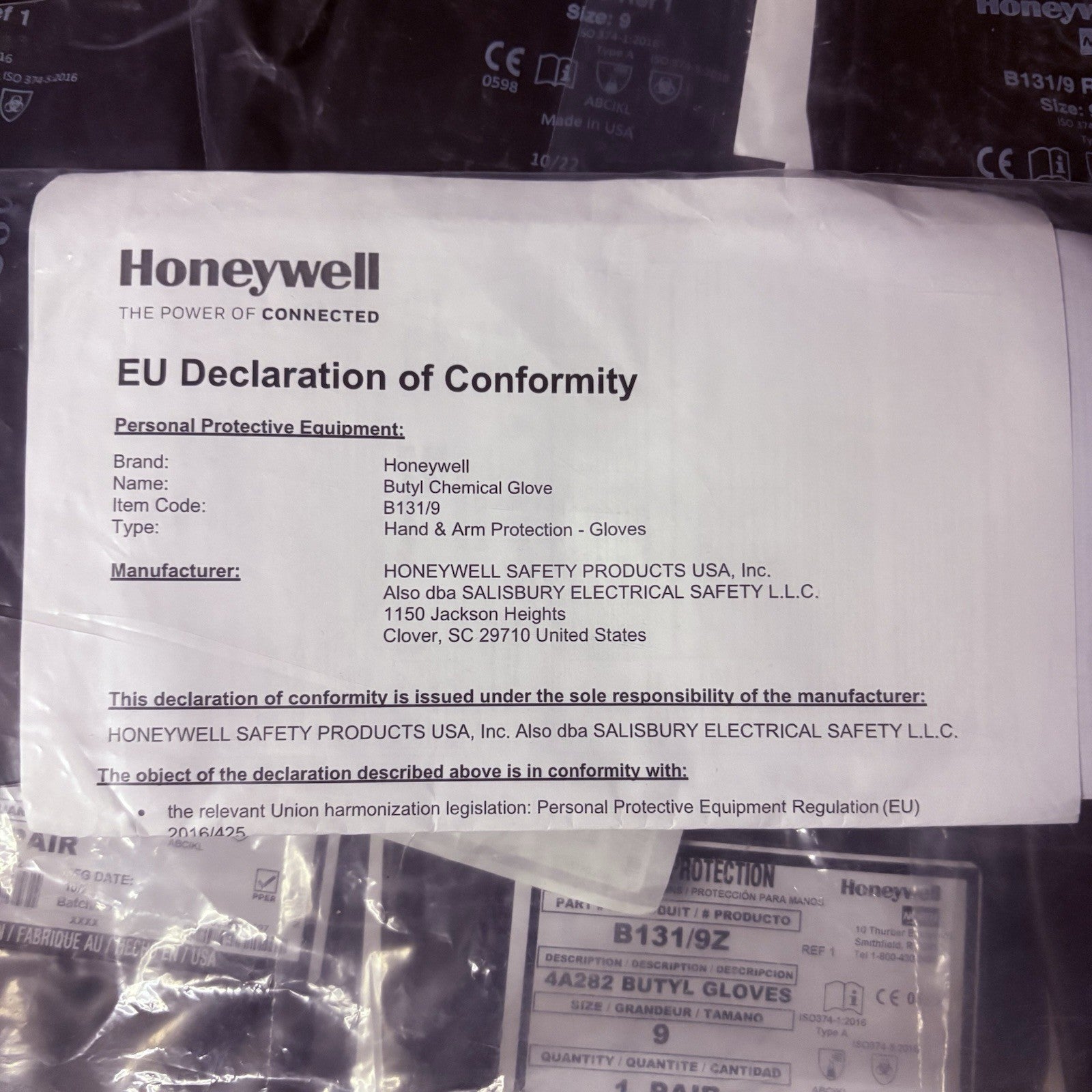 (10 Pack) Honeywell Butyl Gloves North B131/9 Chemical Resistant 13 Mil Sz 93