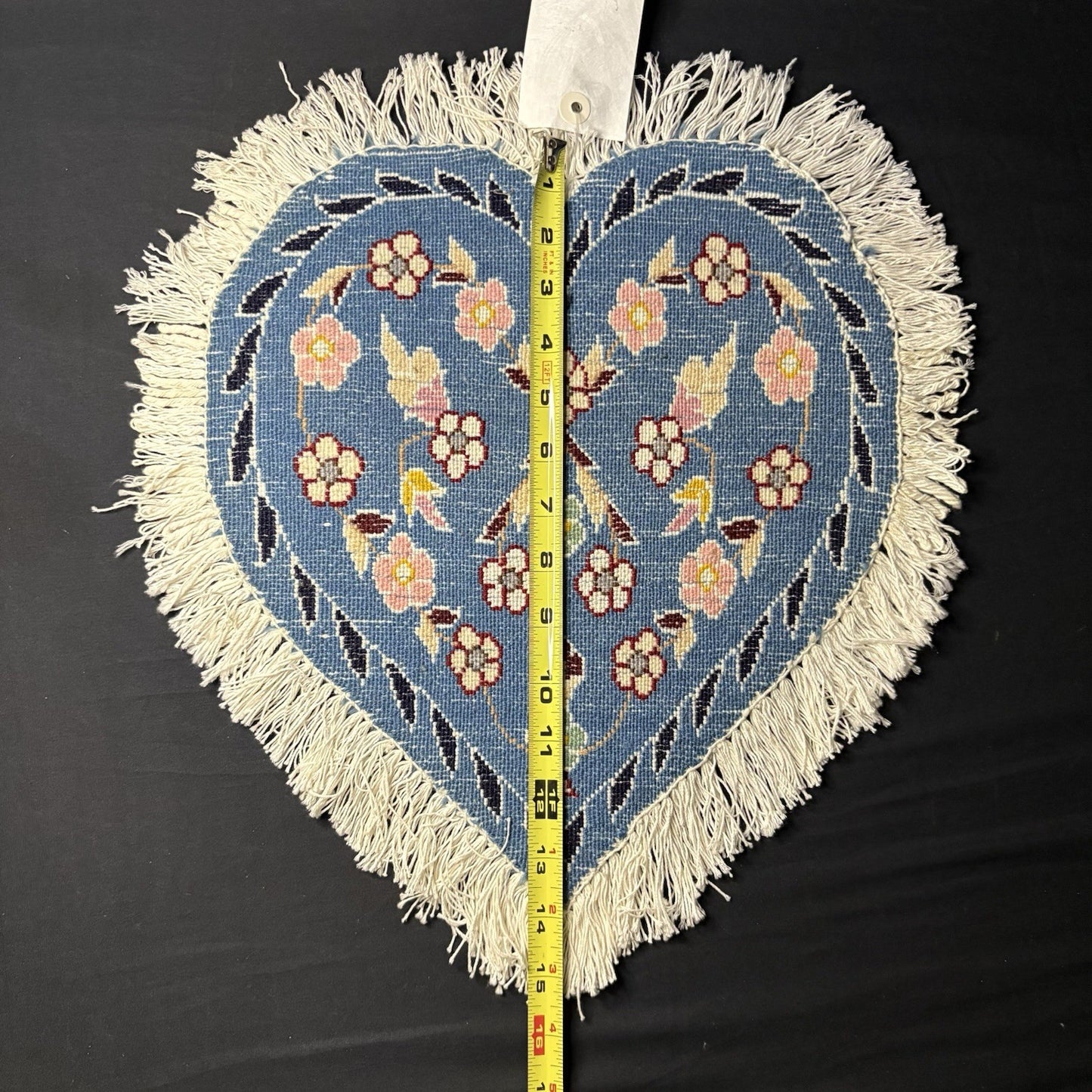 Hand Knotted Rug Heart Shape Purple w/Flowers 14”x13” VERY RARE16