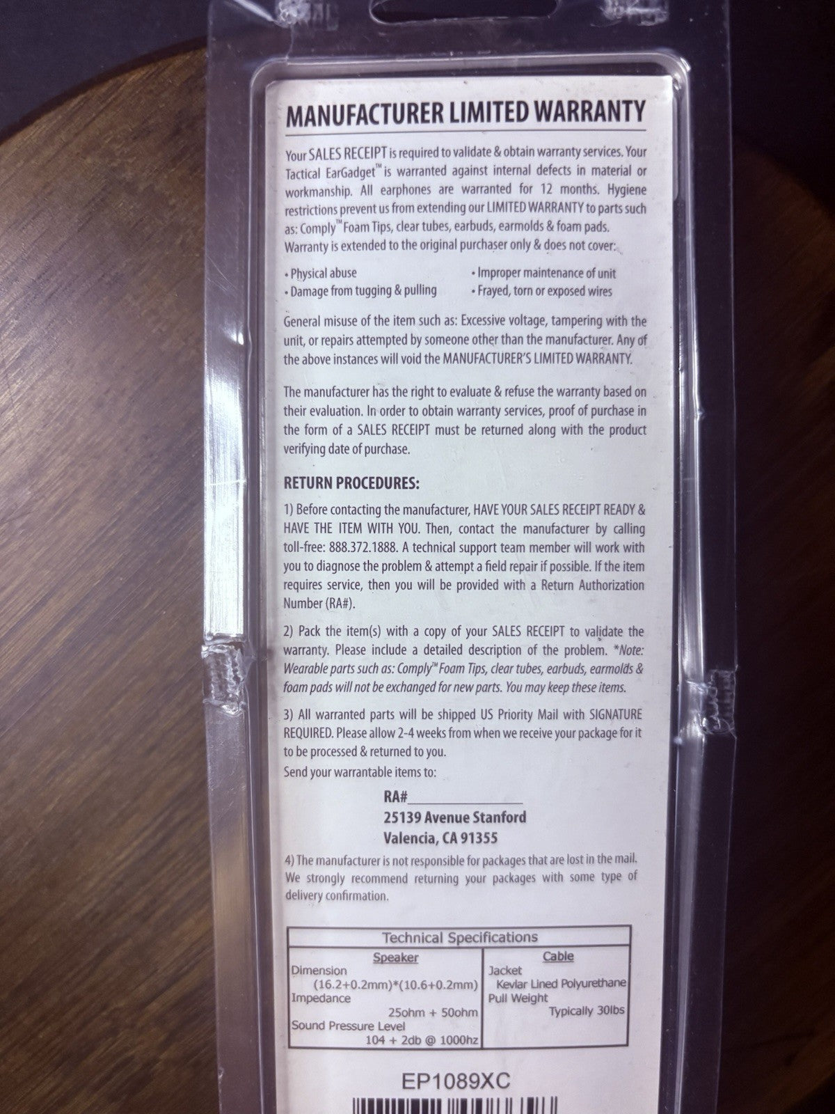 FOX CT Listen-Only Earpiece EP1089XC w/ Clear-Coiled Tube By Earphone Connection4