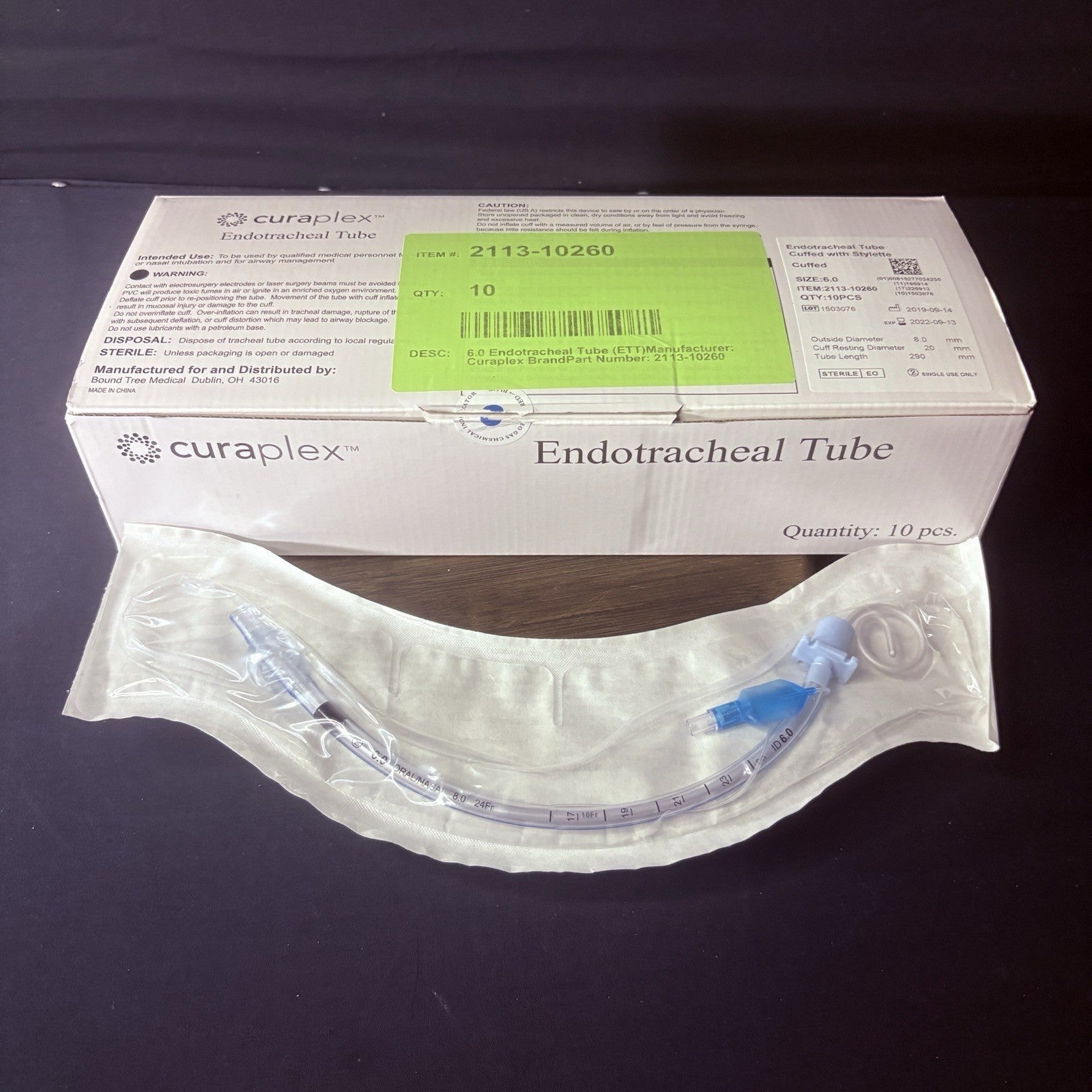 Box Of 10 Sterile Endotracheal Tube 6.0 mm w/Cuff Individually Packaged Sealed0