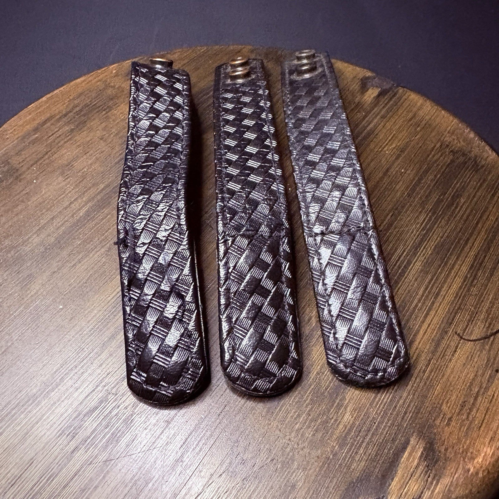 Bianchi Duty Belt Keepers Basket Weave Leather 7.5” Hidden Double Snaps (3 Lot)0