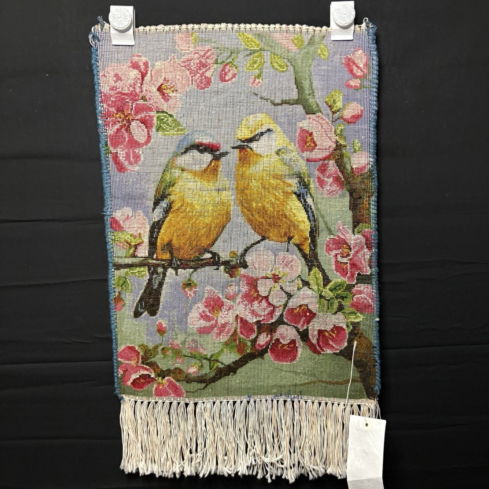 Per’sian Pictorial Rug Hand Knotted Birds & Flowers w/Silk 21”x15” w/Rug Hangers2