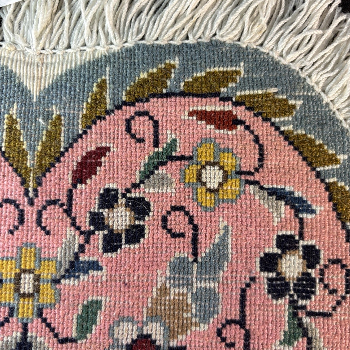 Persian Nain Heart Shape Pink Rug Flower Hand Knotted 13”x12” Very Rare 225KPSI21