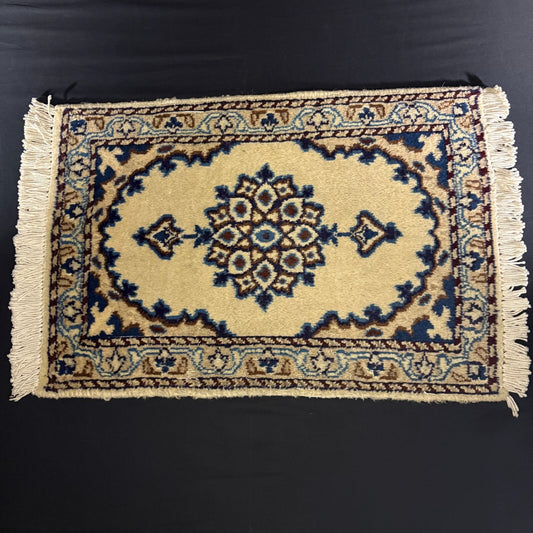 Persian Nain Rug Hand Knotted Blue Medallion 2'x1' or 23"x15" or 35cm X60cm 0