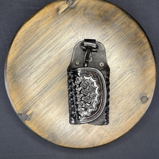 JS Leather Key Holder Basket Weave Quite Key Keeper With Clip0