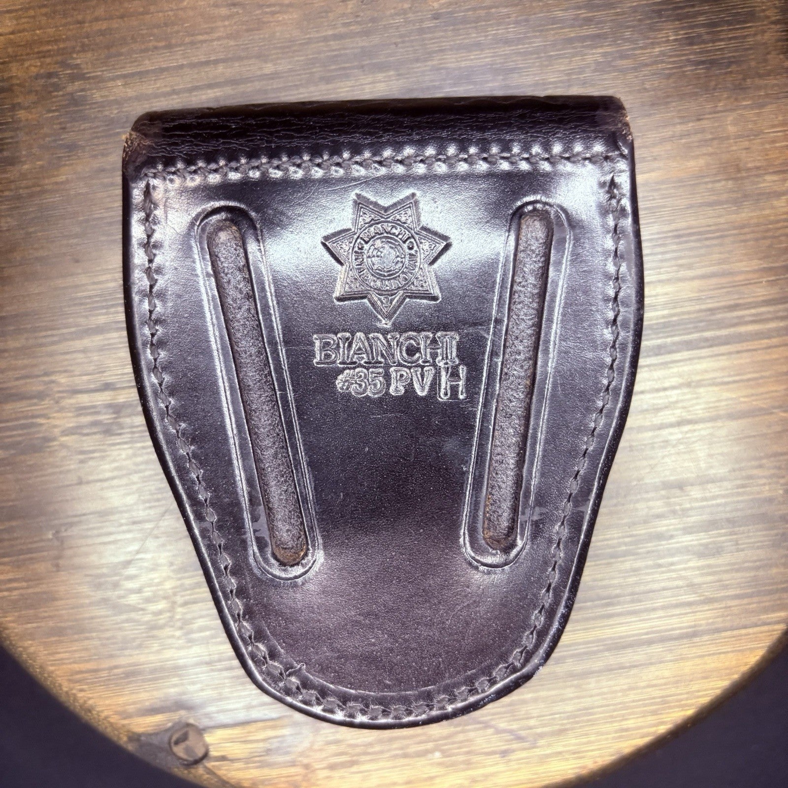 Bianchi Leather Handcuff Case Black Basket Weave #35PVH Hidden Snap1