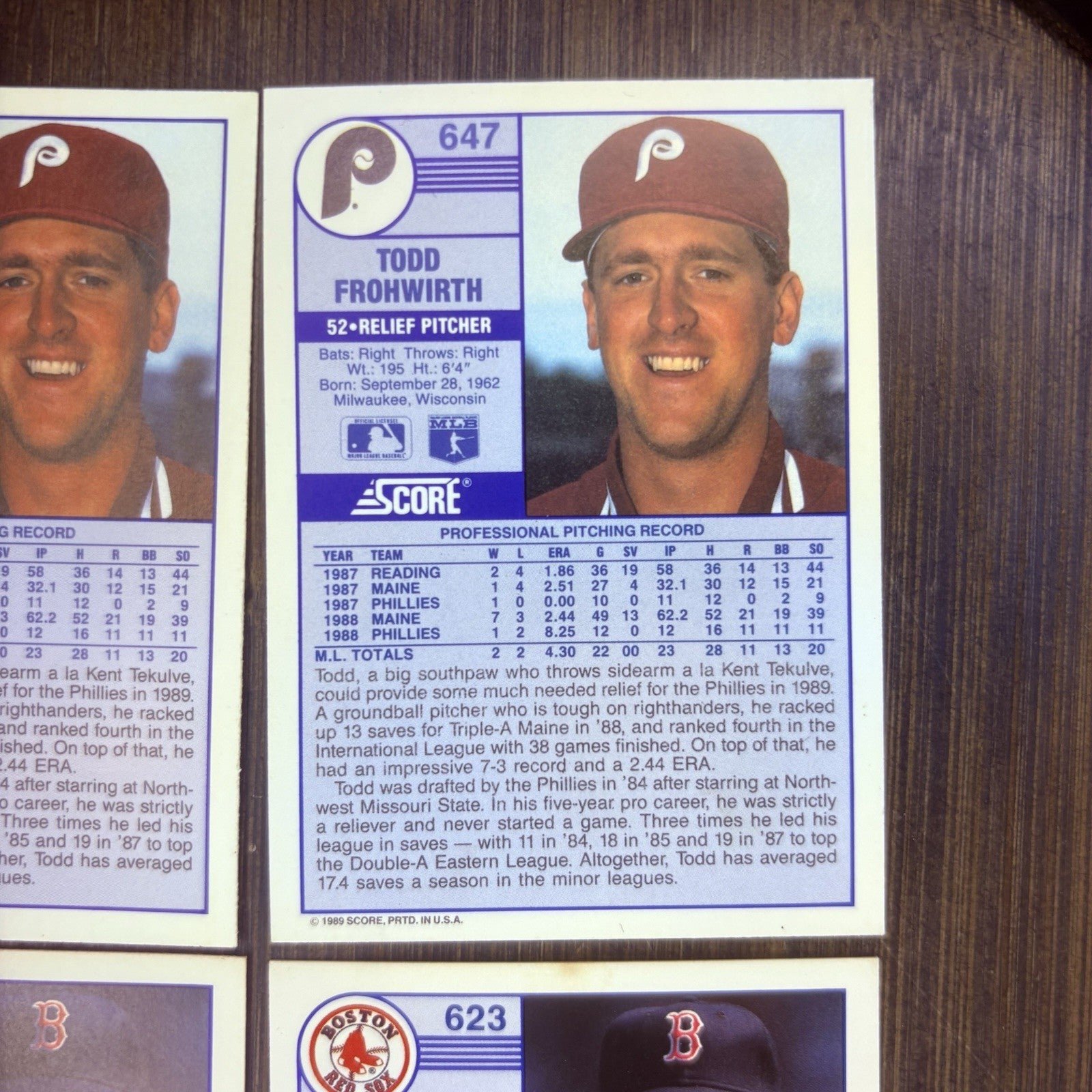(2) 1989 Score Todd Frohwirth ROOKIE CARD #647 & (2) 1989 Carlos Quintana #6237