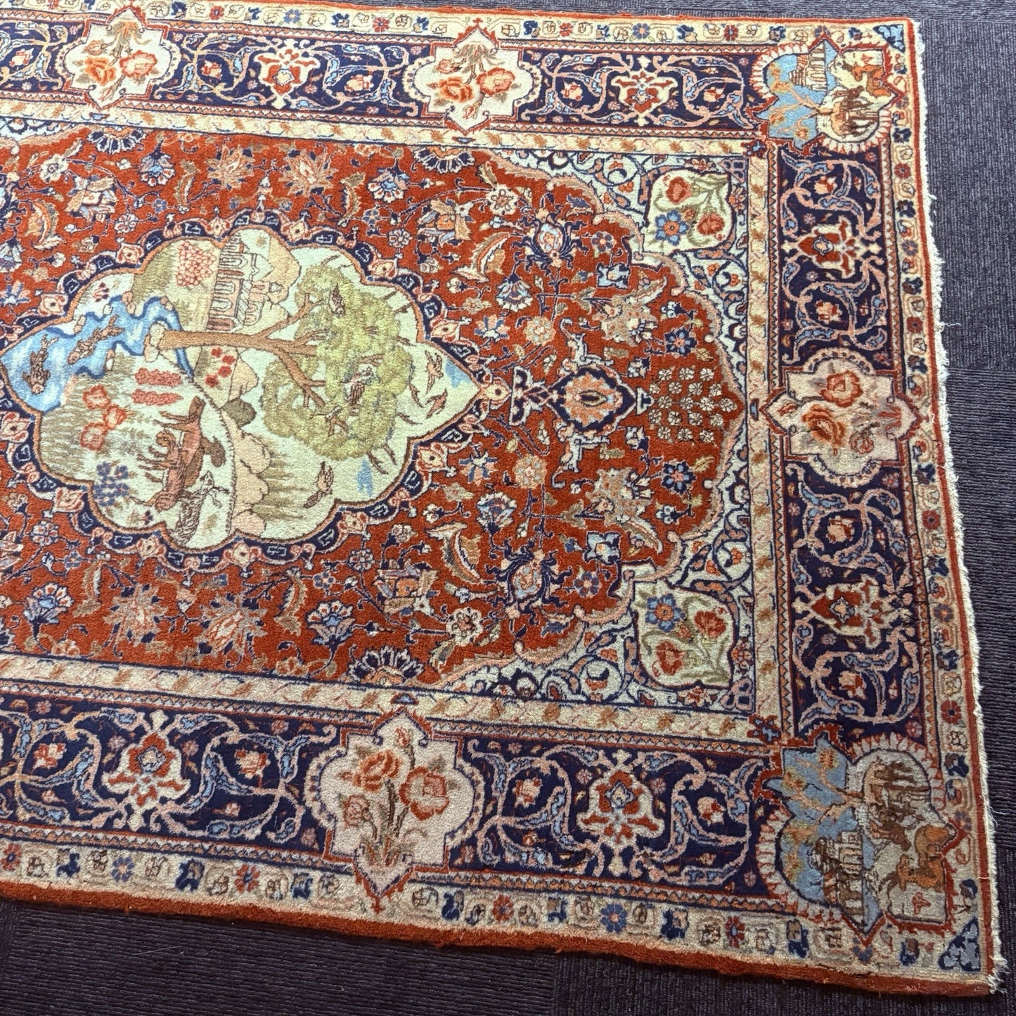 Antique Persian Hand Knotted Pictorial Rug 4'x6' 289 KPSI 1940s Tabrizz Rug7