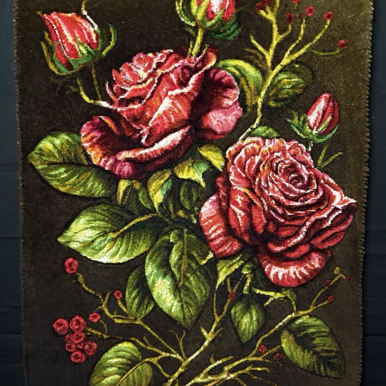 Persian Pictorial Rug Hand Knotted Silk 3D Roses 24”x16” 240KPSI w/Rug Hangers7