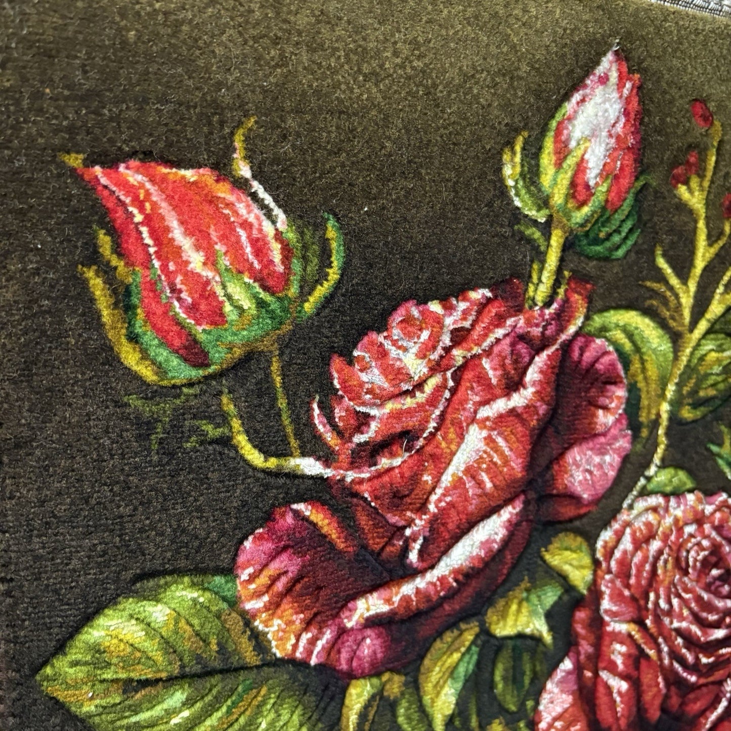 Pictorial Rug Hand Knotted Silk 3-D Roses 24”x16” 240KPSI w/Rug Hangers9