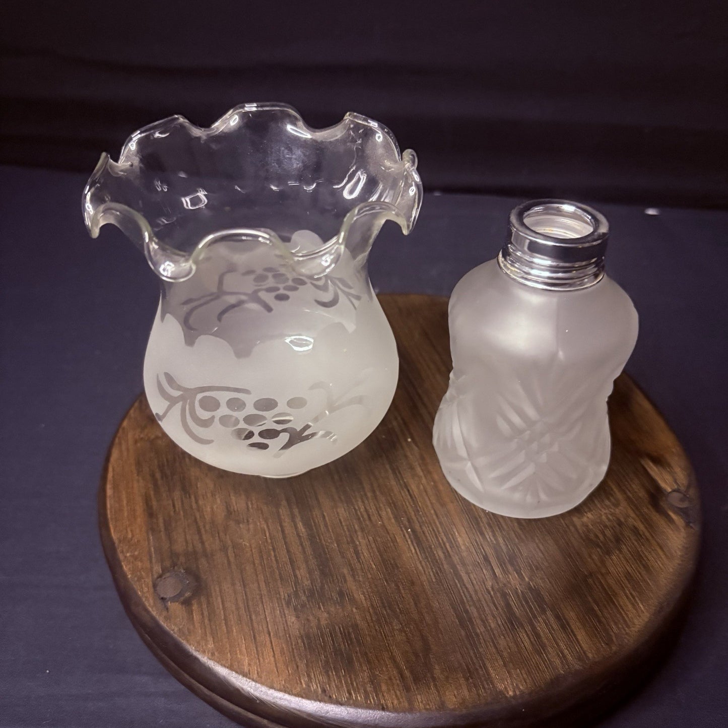 Vintage Miniature Hurricane Lamp By LampLight Farms Frosted & Etched Glass  8.5"4