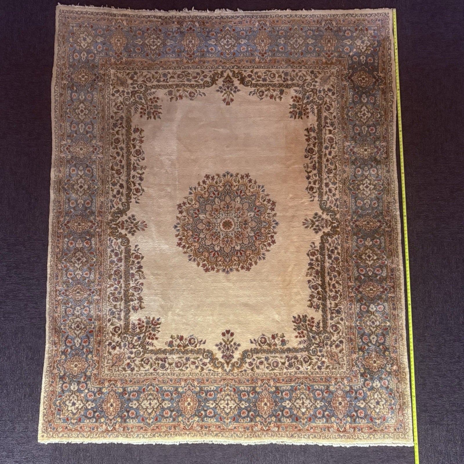 Antique Hand Knotted Rug 8'x10' Pastel Colors 289 KPSI Open Field Medallion14