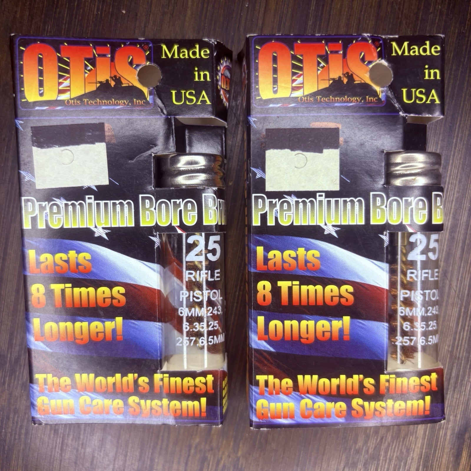 OTIS .243, 6mm, .257 Caliber Rifle Brass Bore Brush Pack Of 2 LAST 8X LONGER0