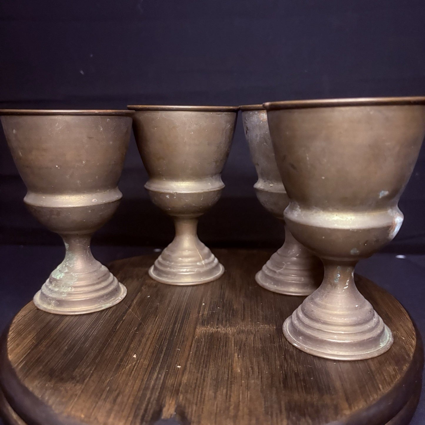 (4) Antique Persian Cups/ Goblet Middle Eastern Hand Hammered Brass Early 1900s6
