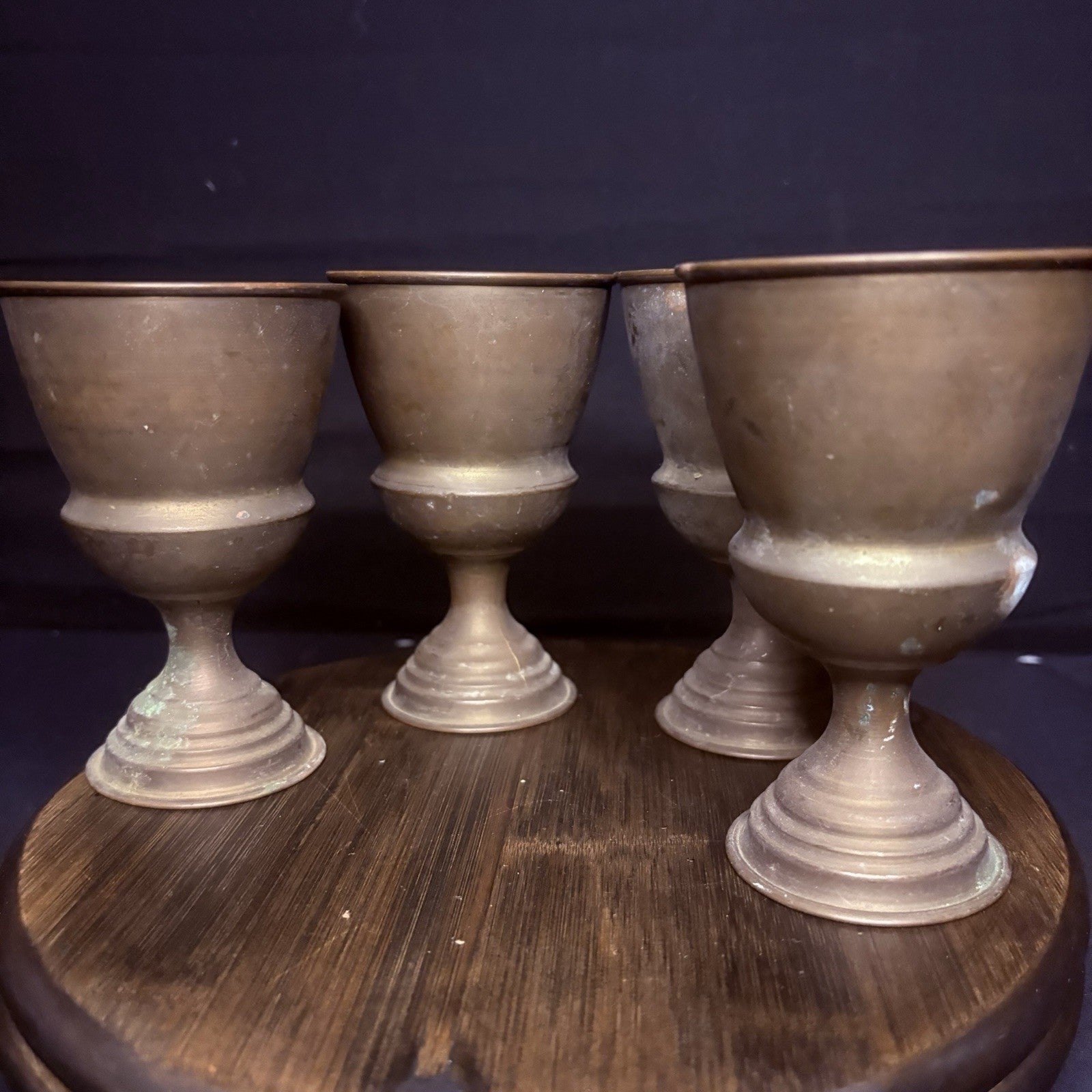 (4) Antique Persian Cups/ Goblet Middle Eastern Hand Hammered Brass Early 1900s6