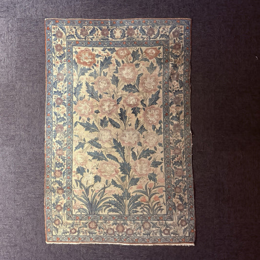 Persian Hand Knotted Qoom Rug SemiAntique Distressed 5x7 Floral 306KPSI RARE1