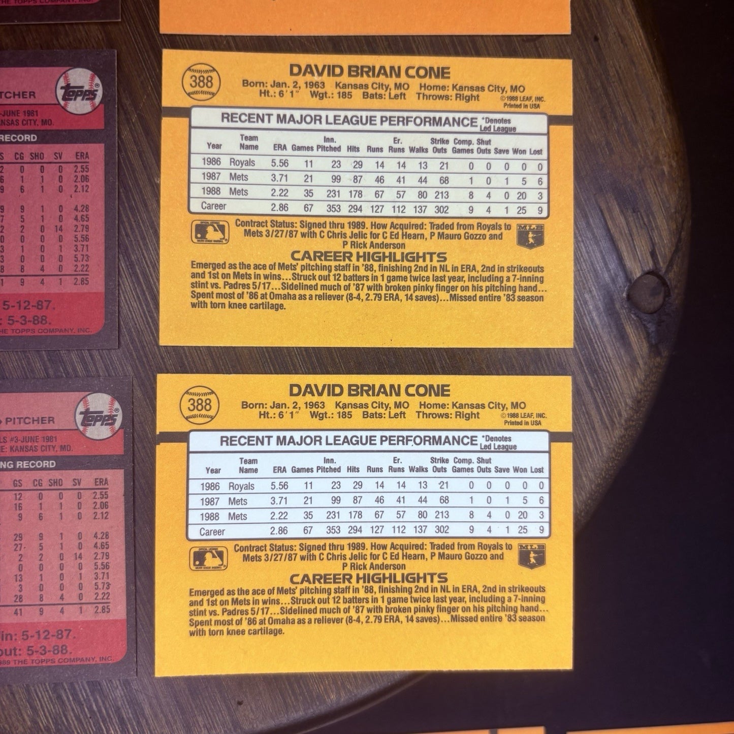 1989 David Cone (Lot Of 13) Trading Cards no. 9, #636, #388, #71016