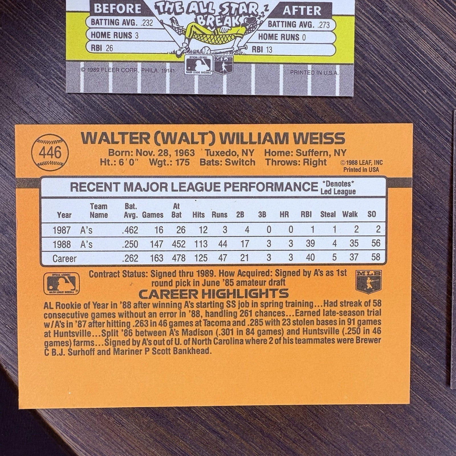 1989 Walt Weiss Trading Card (Lot Of 4) #316, #446, #24 HIGH GRADE13