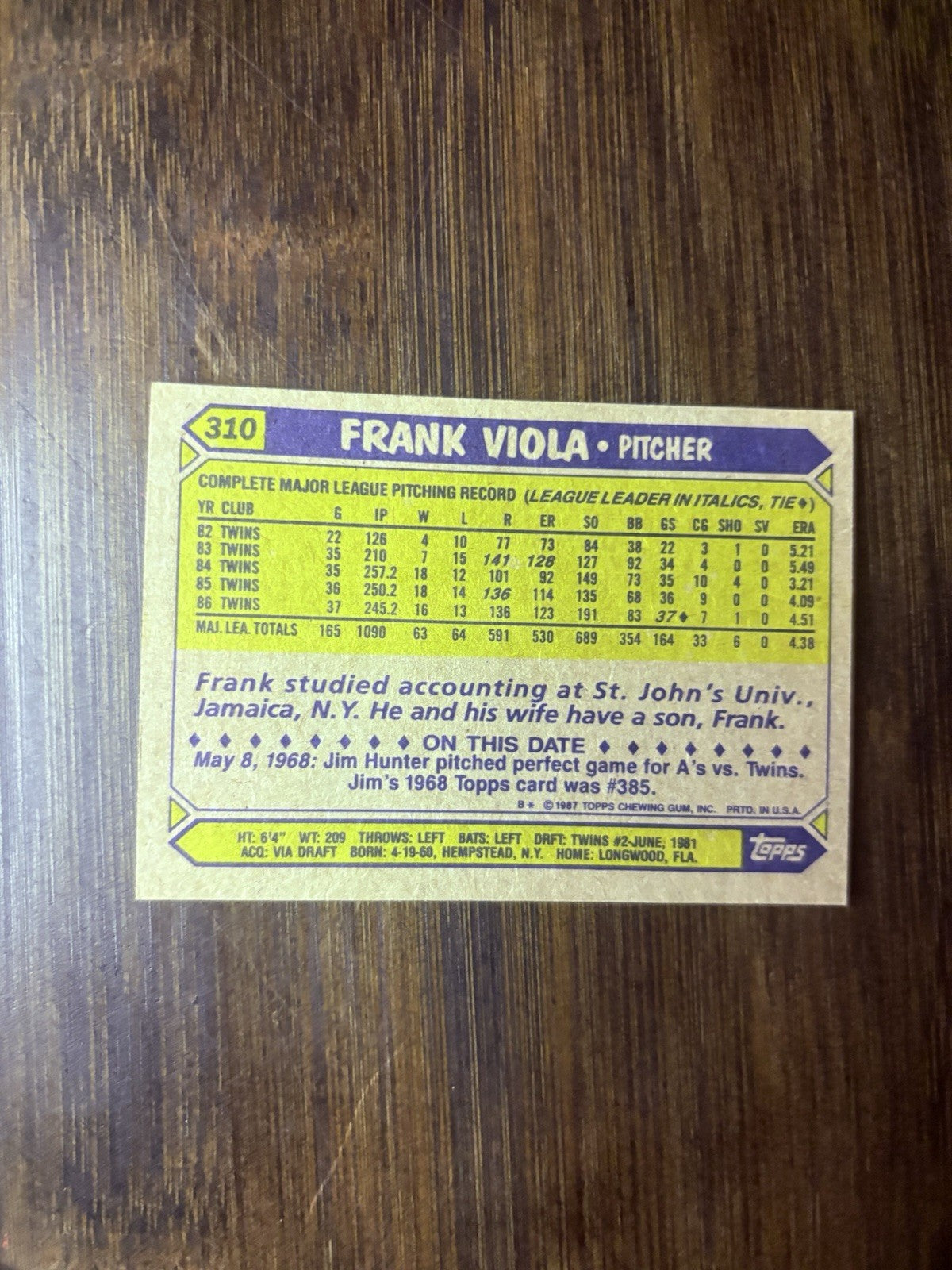 1987 Topps #310 Frank Viola - High Grade See Photos1