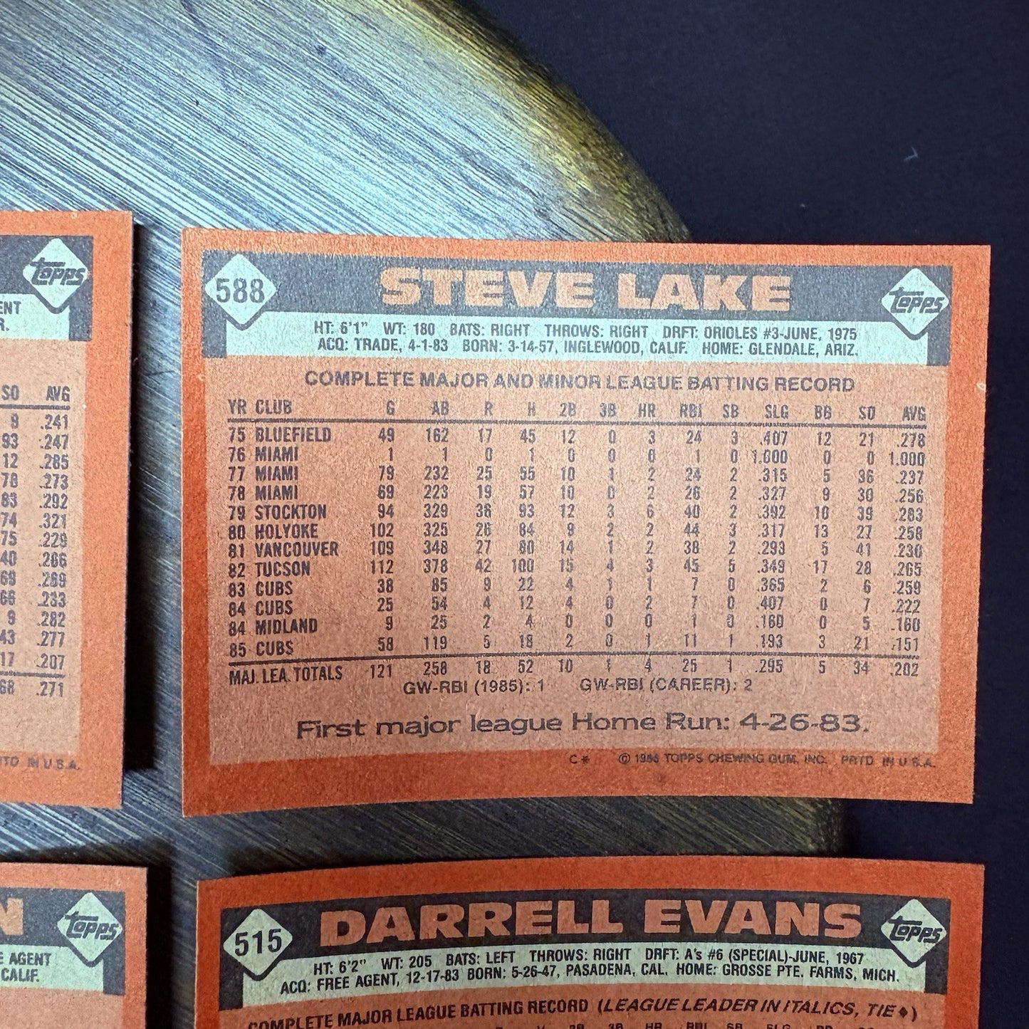1986 Topps High Grade Baseball Cards (7 Card Lot)13