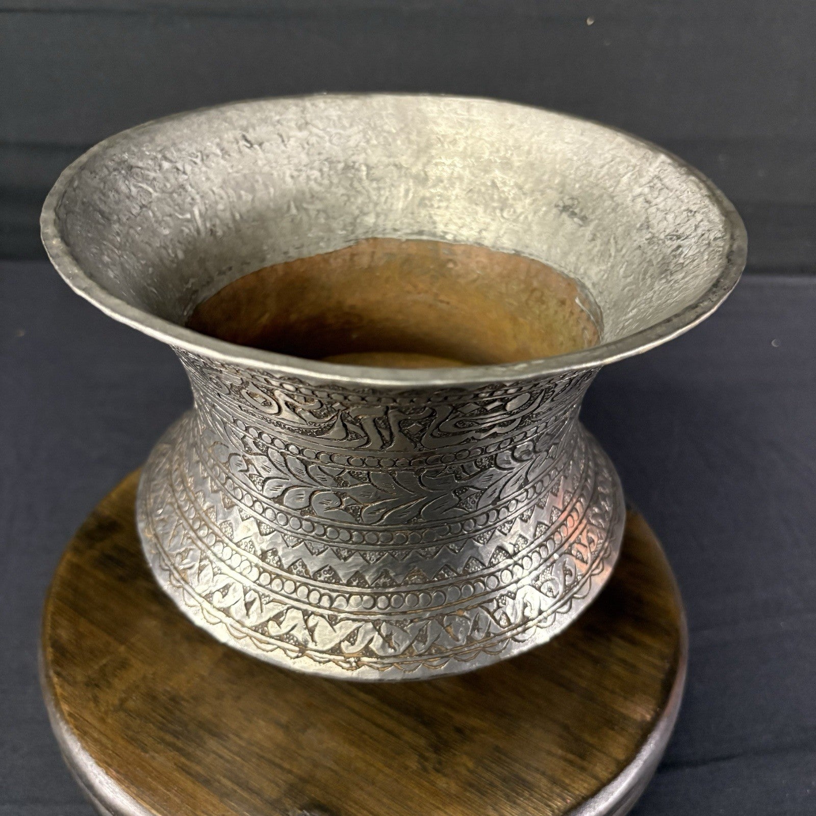 Copper Vessel Hand Hammered Islamic Calligraphy Tinned Qajar Era Late 1800s14